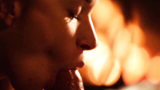 Fiery & sinful acts next to the fireplace for a couple