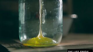 Naughty Raeah uses honey & cucumber to masturbate solo