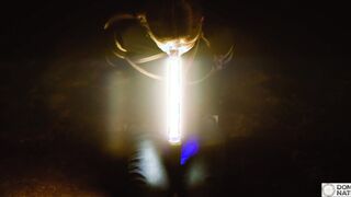 Deepthroating light wand, gagging on meat under the stars