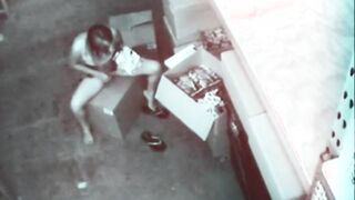 Stock room whore masturbating