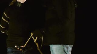 Rebel Rhyder gags on her dom's light wand & meat while tied on a starry night