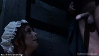 Bound adulteress ravaged by priest