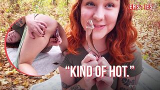 Ersties - Adorable American Chick Autumn Plays With a Glass Dildo Outdoors