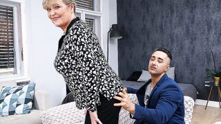 Buxom mature lady riding & sucking a big hard younger meat