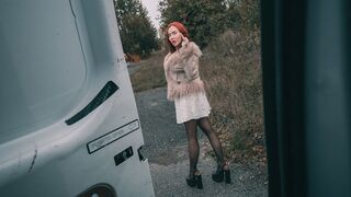 Sexy redhead cheats on BF, gets deepthroat blowjob & intense pounding in van confession!