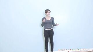 Short haired mommy getting ready for her first monster cock