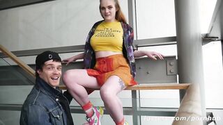 Amateur couple Carly & Cameron in stairway