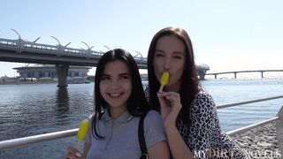 Brunette lured into anal fuck with stepmom & her Boyfriend