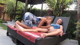 Hot ass Thai Girlfriend garden suck & fuck with her huge cock Boyfriend