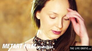 Slim brunette with small titties Nataly Von rubs her pink muff