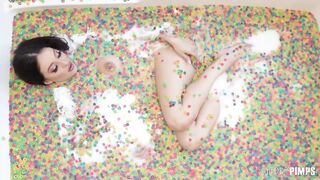 Big Breasted Brunette Maddy May Rubs Her Clit & Drills Herself with a Pink Dildo Solo