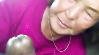 Asian Old Woman Sucks Ebony Meat In The Car