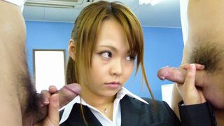 Japanese office sexy girl swallows two loads of cum