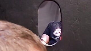 Lustful dudes jerking off their dicks in a glory hole session