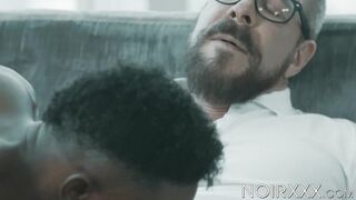 Curly Liam Cybers rock hard ebony abdomen gets pigmented by my oozing white cum