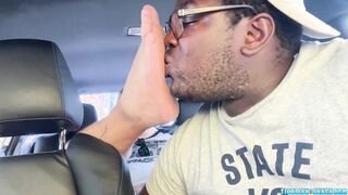 TicklishChubs: huge black cock Aaron eagerly worships chubby Matts feet in the car