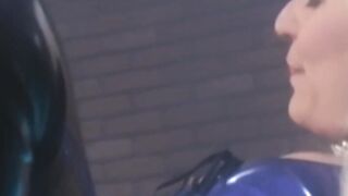 Sub beauty with a mask orally pleasures her dominas twat